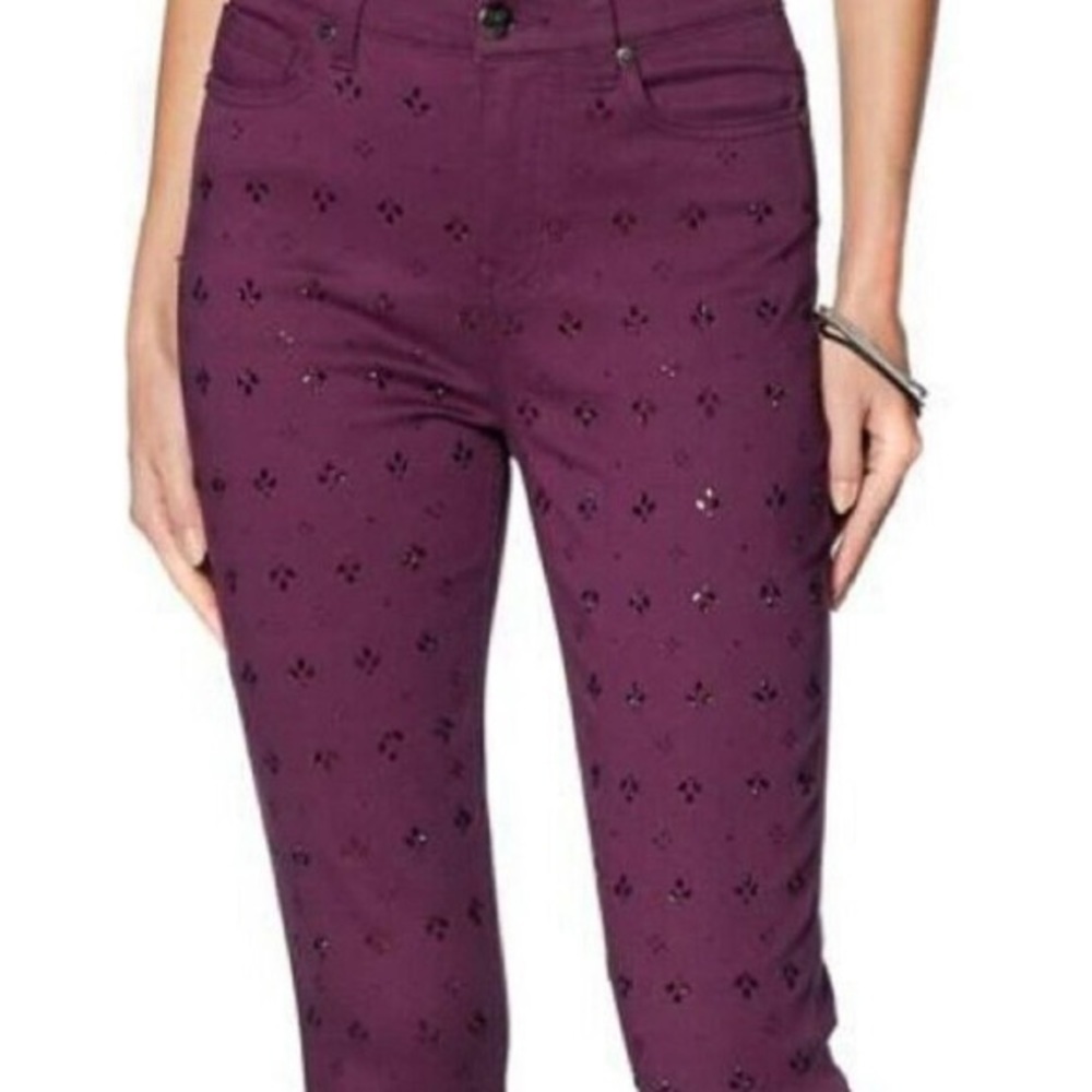 DG2 Diane Gilman Virtual Stretch Embellished Skinny Jean Deep Plum